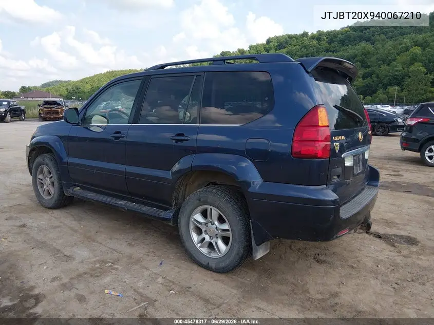 2004 Lexus Gx 470 VIN: JTJBT20X940067210 Lot: 45478317