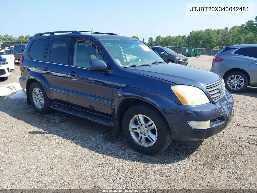 2004 Lexus Gx 470 VIN: JTJBT20X340042481 Lot: 45537681