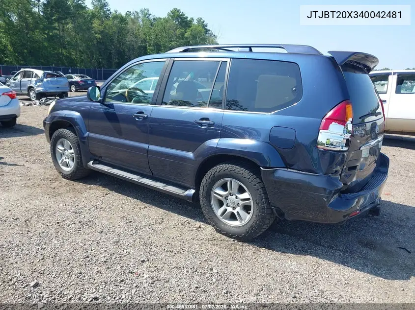 2004 Lexus Gx 470 VIN: JTJBT20X340042481 Lot: 45537681