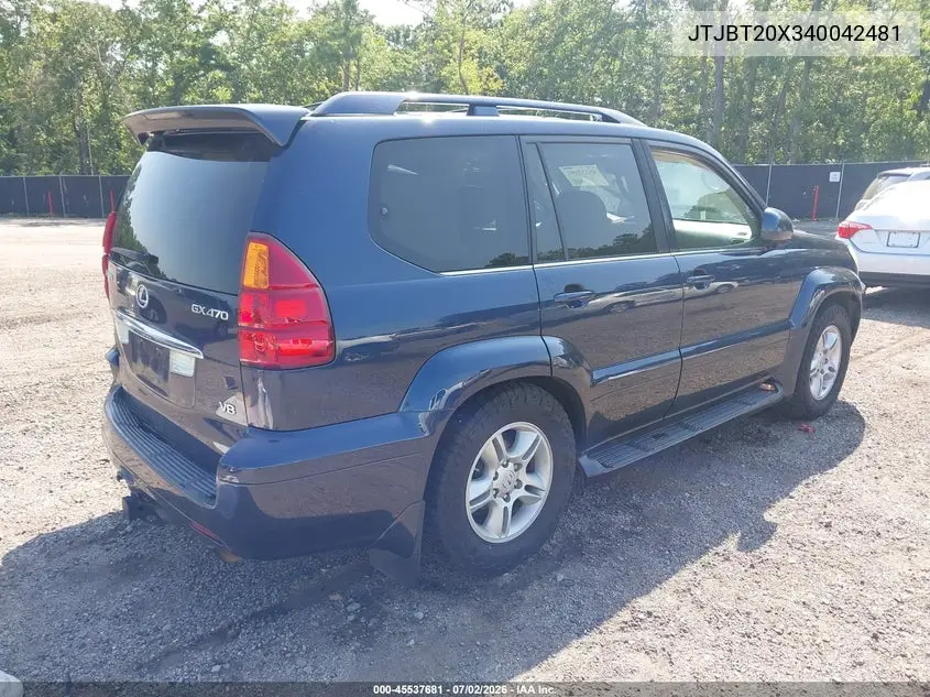 2004 Lexus Gx 470 VIN: JTJBT20X340042481 Lot: 45537681