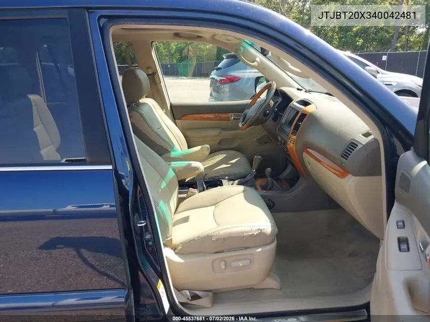 2004 Lexus Gx 470 VIN: JTJBT20X340042481 Lot: 45537681