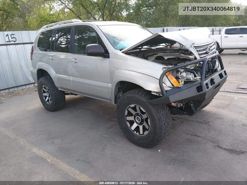 2004 Lexus Gx 470 VIN: JTJBT20X340064819 Lot: 45650612