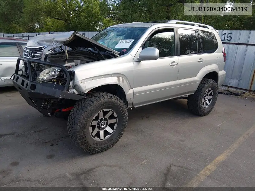 2004 Lexus Gx 470 VIN: JTJBT20X340064819 Lot: 45650612