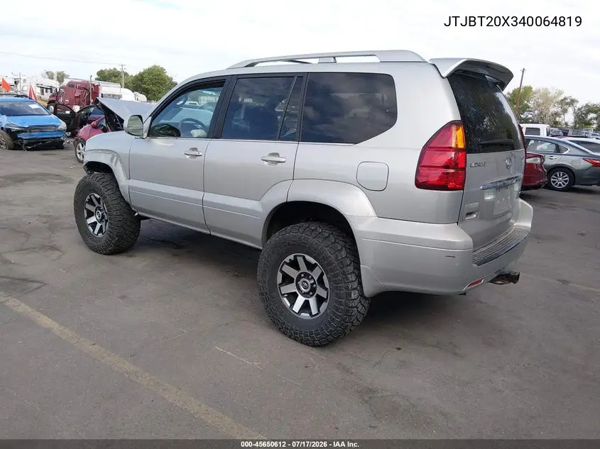 2004 Lexus Gx 470 VIN: JTJBT20X340064819 Lot: 45650612