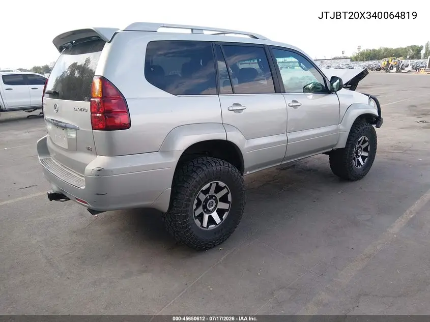 2004 Lexus Gx 470 VIN: JTJBT20X340064819 Lot: 45650612