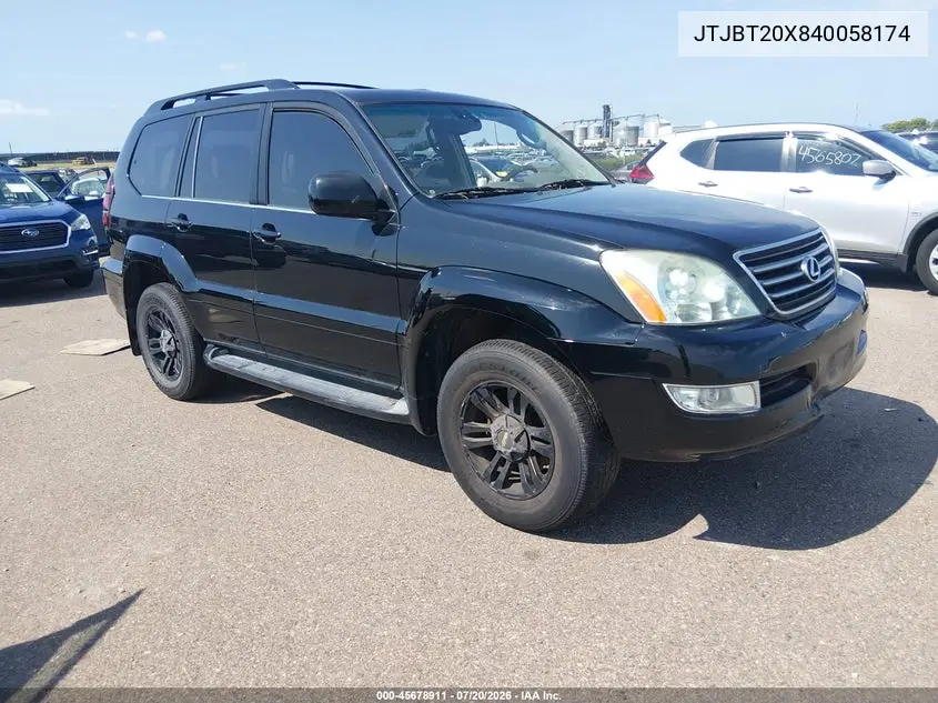2004 Lexus Gx 470 VIN: JTJBT20X840058174 Lot: 45678911