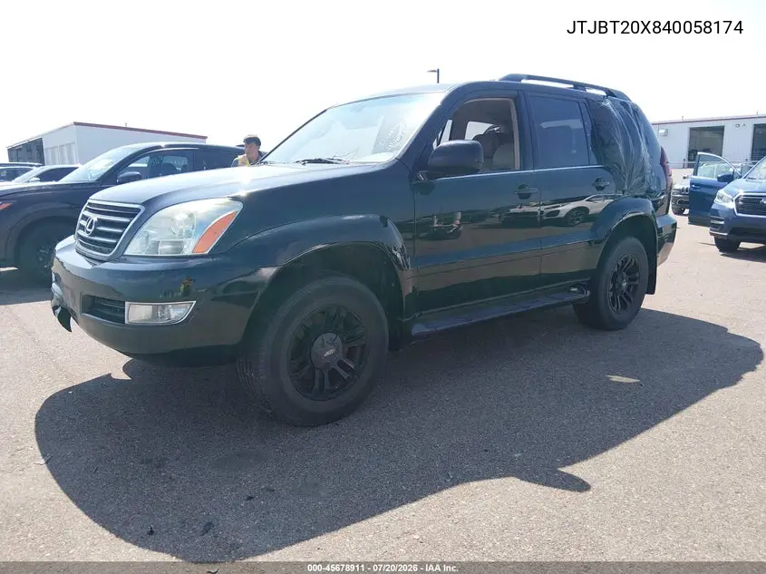 2004 Lexus Gx 470 VIN: JTJBT20X840058174 Lot: 45678911