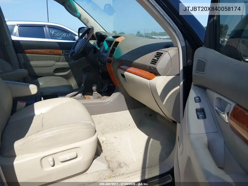2004 Lexus Gx 470 VIN: JTJBT20X840058174 Lot: 45678911