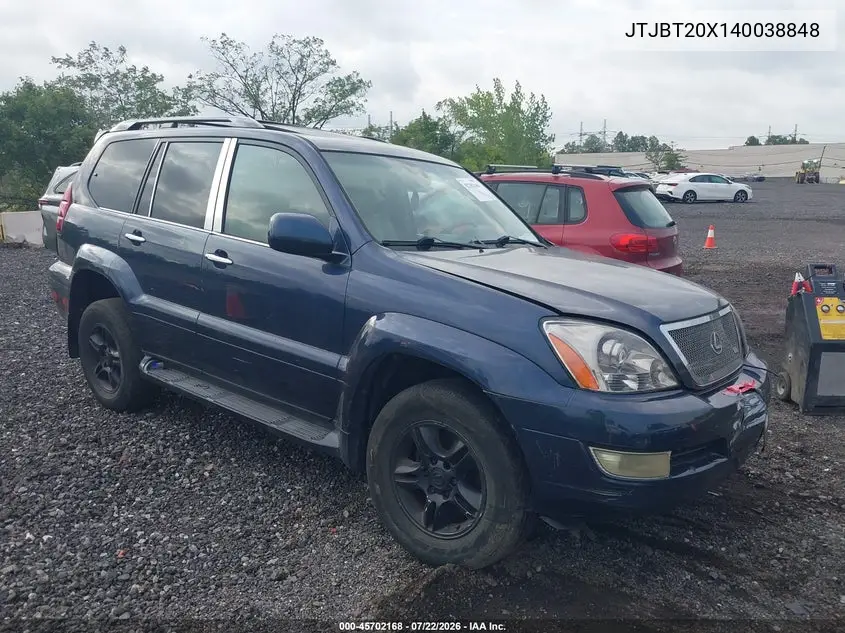 2004 Lexus Gx 470 VIN: JTJBT20X140038848 Lot: 45702168