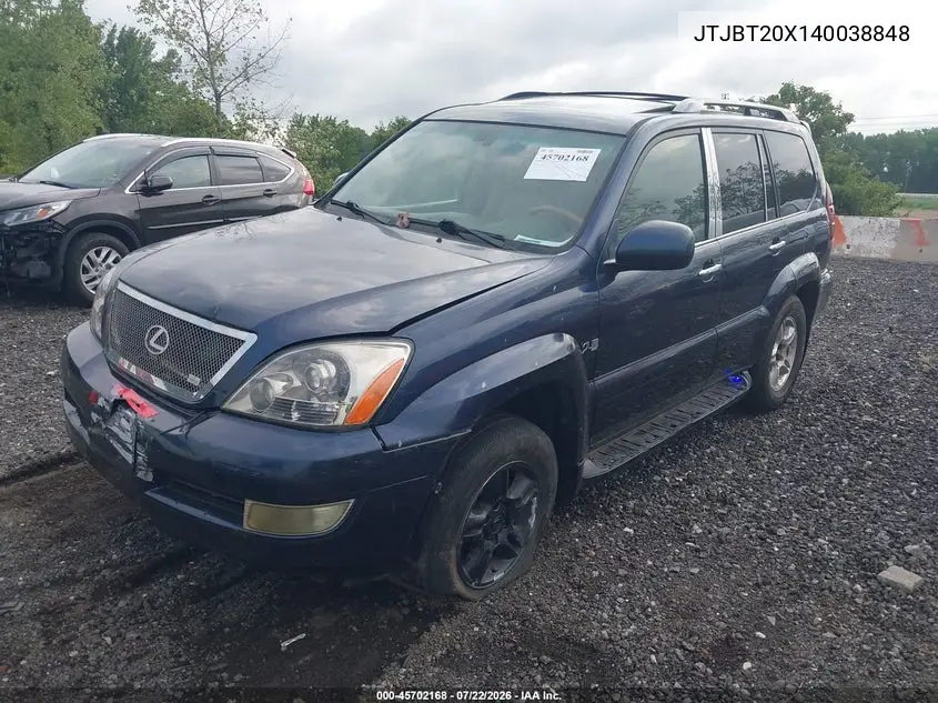 2004 Lexus Gx 470 VIN: JTJBT20X140038848 Lot: 45702168
