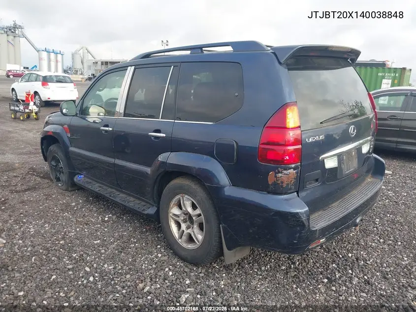 2004 Lexus Gx 470 VIN: JTJBT20X140038848 Lot: 45702168