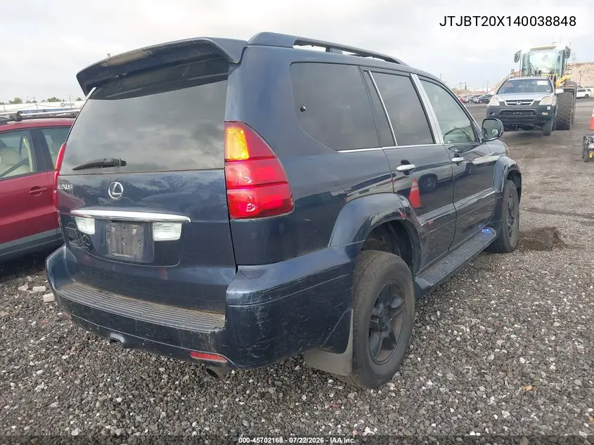 2004 Lexus Gx 470 VIN: JTJBT20X140038848 Lot: 45702168