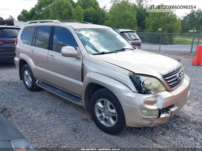 2006 Lexus Gx 470 VIN: JTJBT20X860098354 Lot: 45479619