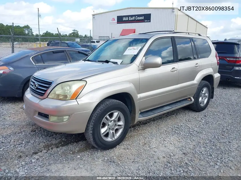 2006 Lexus Gx 470 VIN: JTJBT20X860098354 Lot: 45479619