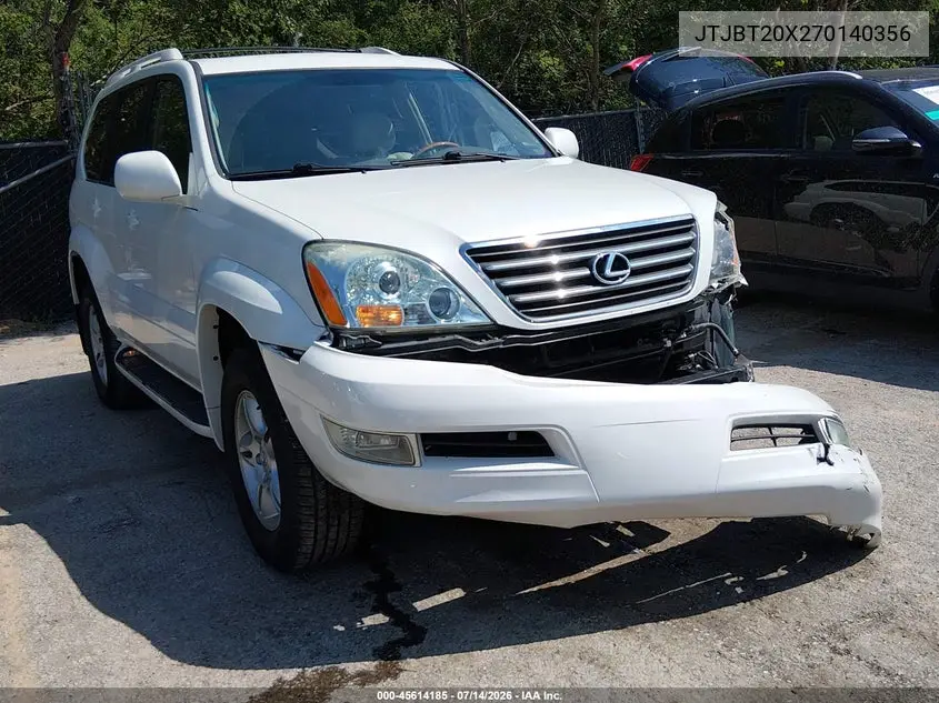 2007 Lexus Gx 470 VIN: JTJBT20X270140356 Lot: 45614185