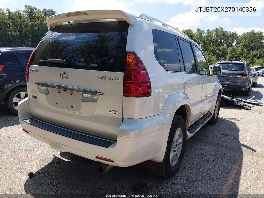 2007 Lexus Gx 470 VIN: JTJBT20X270140356 Lot: 45614185