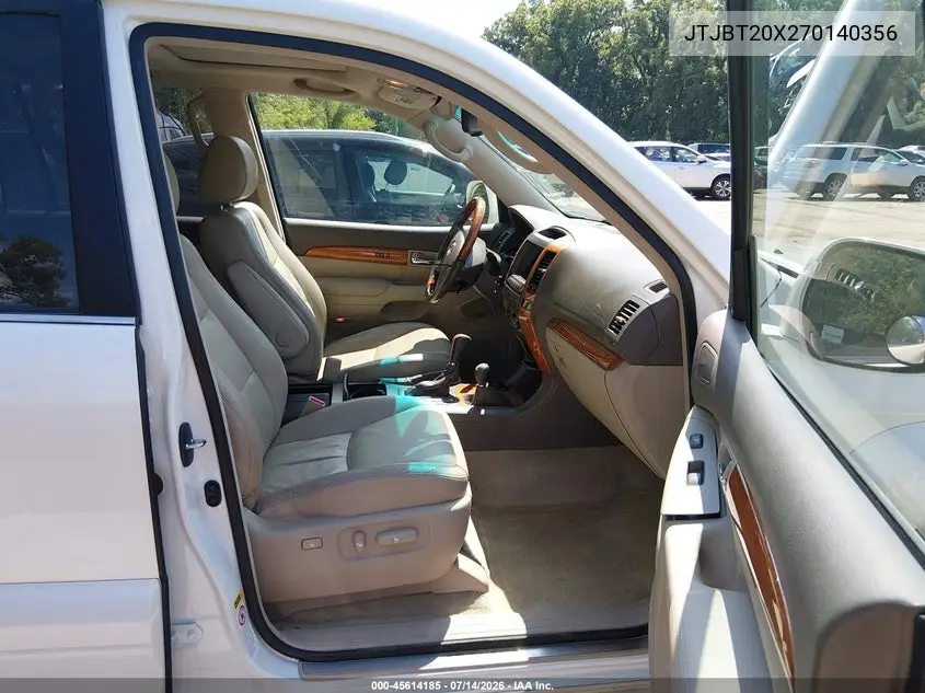 2007 Lexus Gx 470 VIN: JTJBT20X270140356 Lot: 45614185