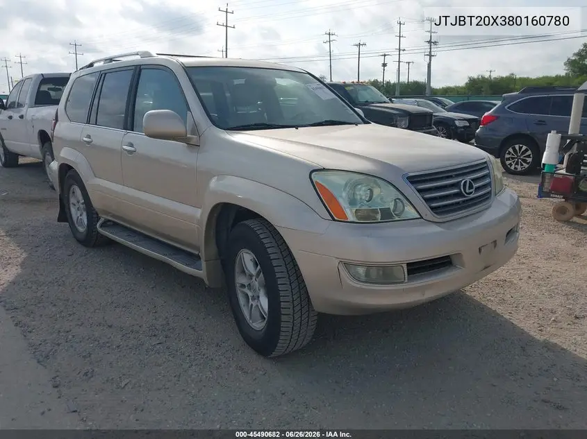 2008 Lexus Gx 470 VIN: JTJBT20X380160780 Lot: 45490682