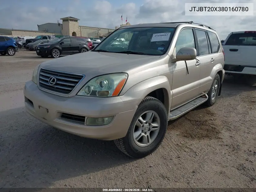 2008 Lexus Gx 470 VIN: JTJBT20X380160780 Lot: 45490682