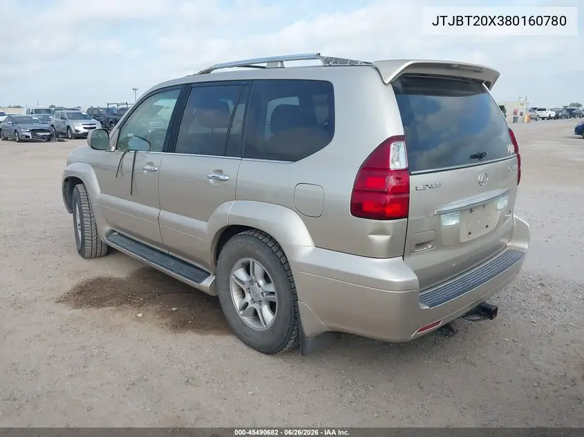 2008 Lexus Gx 470 VIN: JTJBT20X380160780 Lot: 45490682