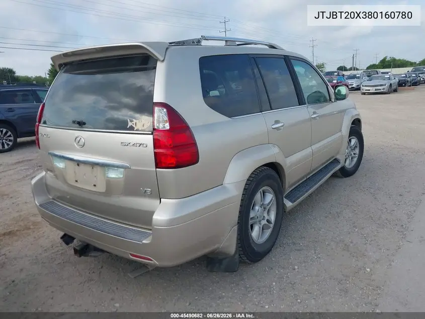 2008 Lexus Gx 470 VIN: JTJBT20X380160780 Lot: 45490682