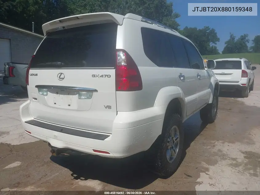 2008 Lexus Gx 470 VIN: JTJBT20X880159348 Lot: 45516492