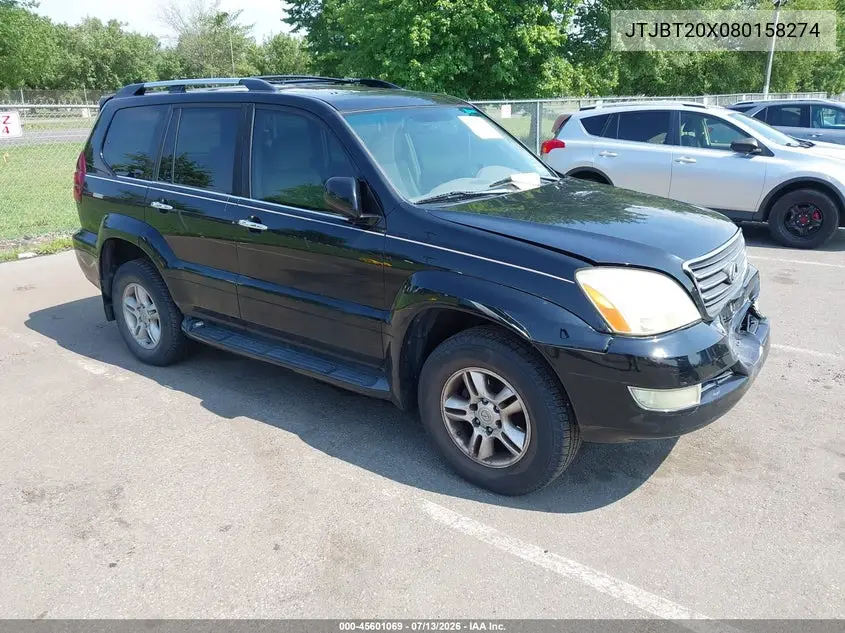2008 Lexus Gx 470 VIN: JTJBT20X080158274 Lot: 45601069