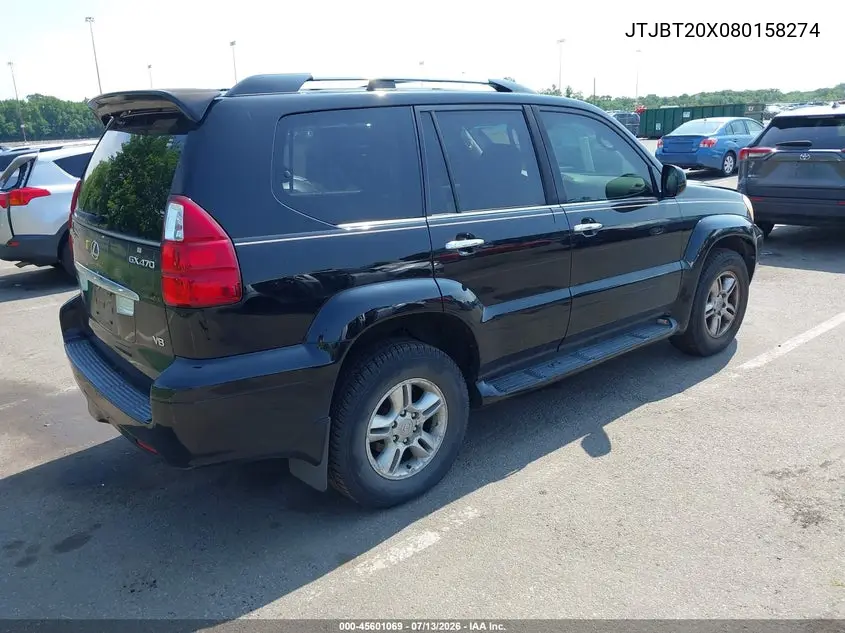 2008 Lexus Gx 470 VIN: JTJBT20X080158274 Lot: 45601069