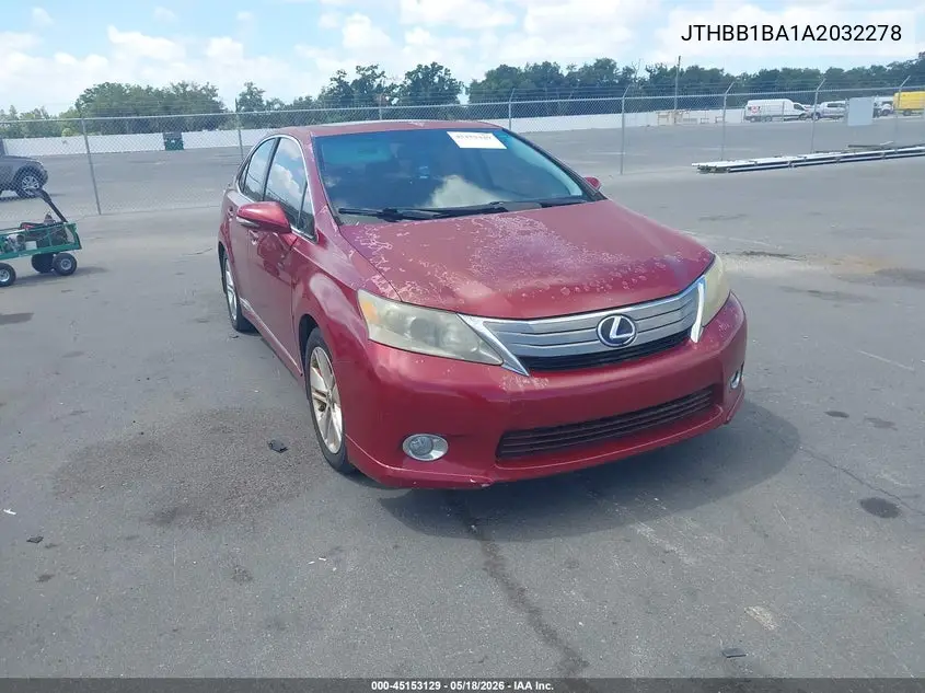2010 Lexus Hs 250H VIN: JTHBB1BA1A2032278 Lot: 45153129