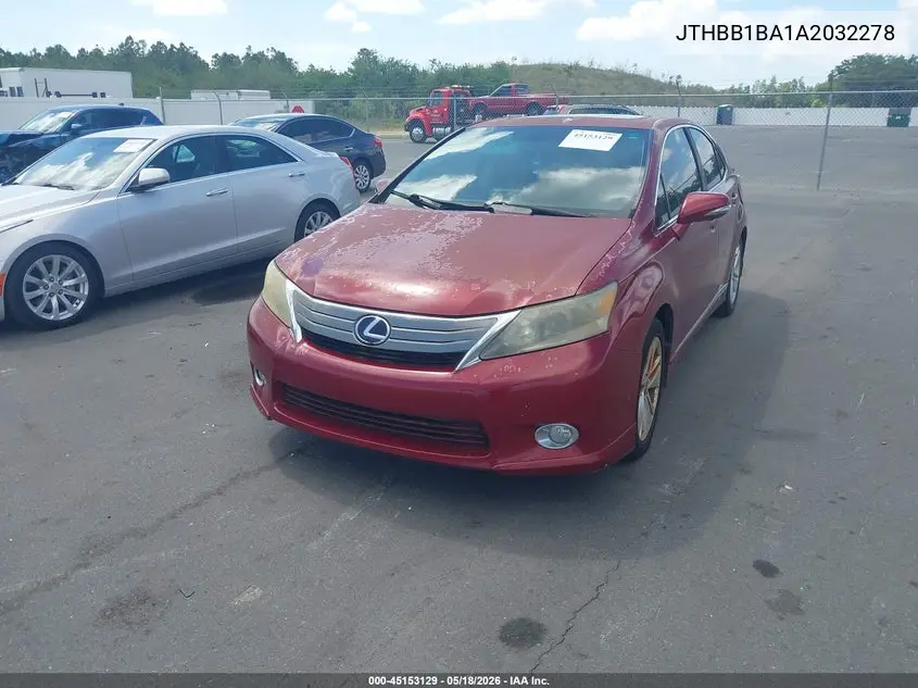 2010 Lexus Hs 250H VIN: JTHBB1BA1A2032278 Lot: 45153129