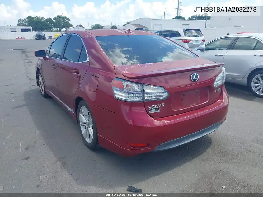2010 Lexus Hs 250H VIN: JTHBB1BA1A2032278 Lot: 45153129