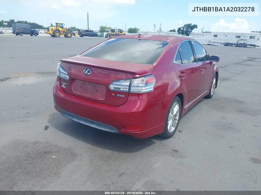 2010 Lexus Hs 250H VIN: JTHBB1BA1A2032278 Lot: 45153129