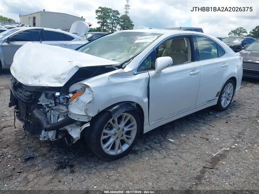 2010 Lexus Hs 250H Premium VIN: JTHBB1BA2A2026375 Lot: 45402955