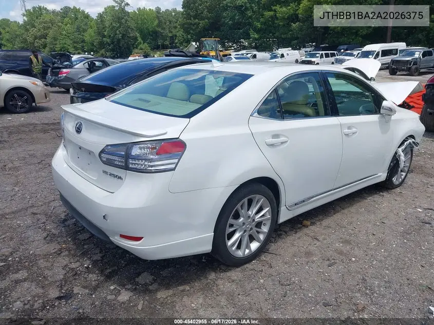 2010 Lexus Hs 250H Premium VIN: JTHBB1BA2A2026375 Lot: 45402955