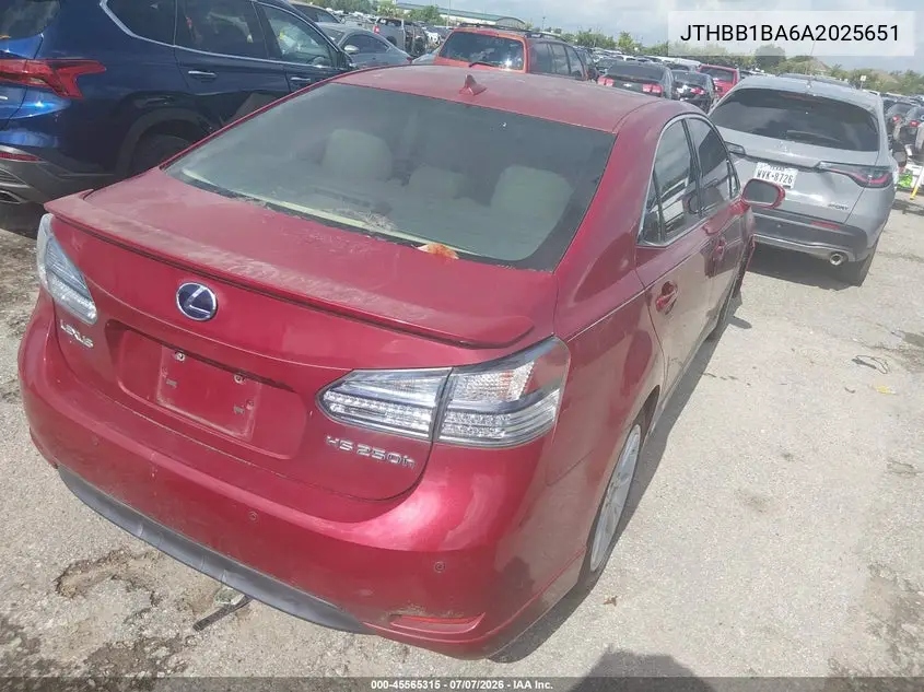2010 Lexus Hs 250H Premium VIN: JTHBB1BA6A2025651 Lot: 45565315