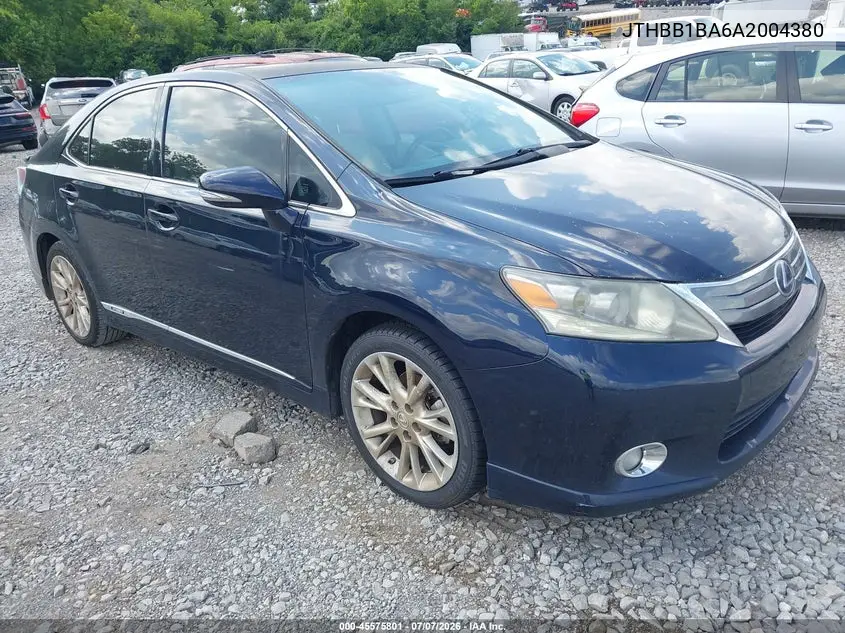 2010 Lexus Hs 250H VIN: JTHBB1BA6A2004380 Lot: 45575801