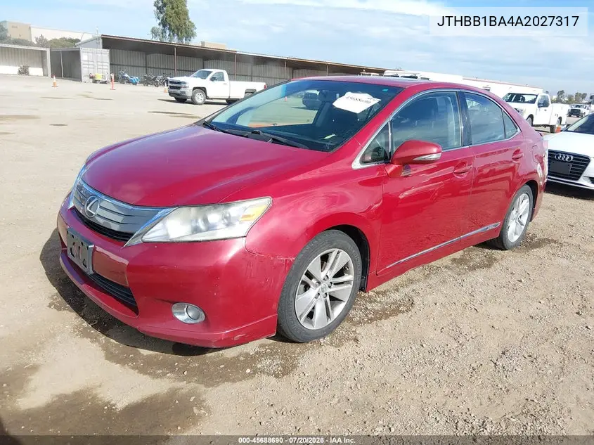 2010 Lexus Hs 250H VIN: JTHBB1BA4A2027317 Lot: 45688690