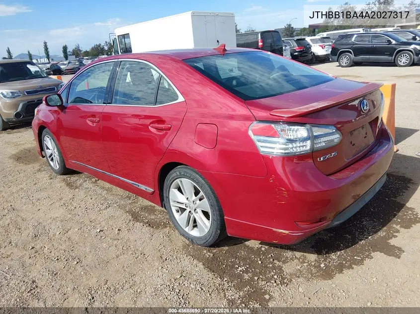 2010 Lexus Hs 250H VIN: JTHBB1BA4A2027317 Lot: 45688690