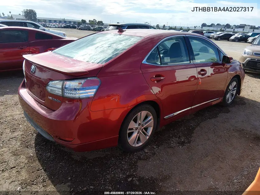 2010 Lexus Hs 250H VIN: JTHBB1BA4A2027317 Lot: 45688690