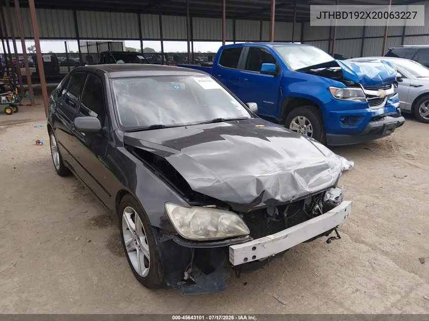 2002 Lexus Is 300 VIN: JTHBD192X20063227 Lot: 45643101