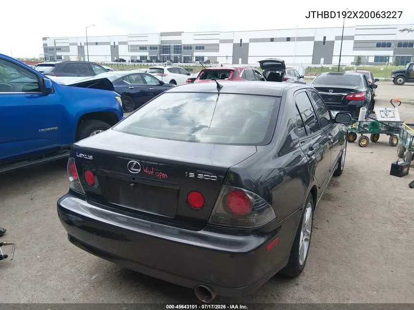 2002 Lexus Is 300 VIN: JTHBD192X20063227 Lot: 45643101