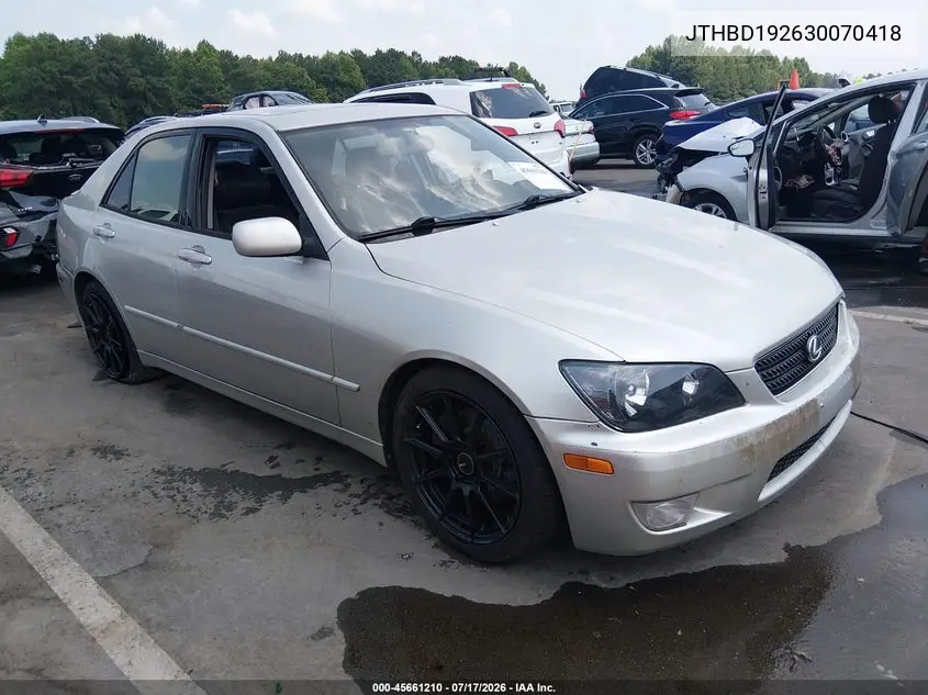 2003 Lexus Is 300 Base W/5-Speed Manual VIN: JTHBD192630070418 Lot: 45661210