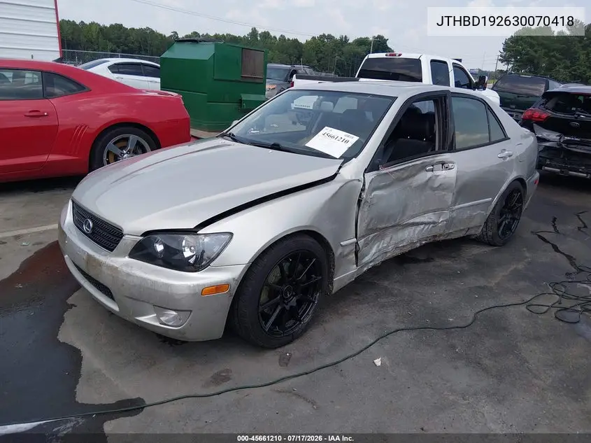 2003 Lexus Is 300 Base W/5-Speed Manual VIN: JTHBD192630070418 Lot: 45661210