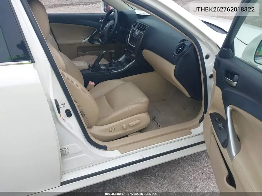 2006 Lexus Is 250 VIN: JTHBK262762018322 Lot: 45538107
