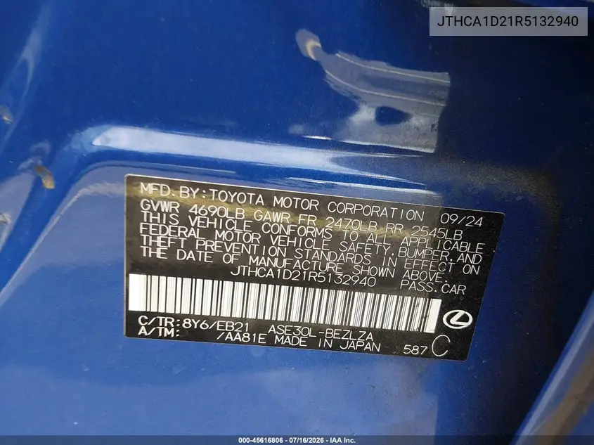 2024 Lexus Is 300 VIN: JTHCA1D21R5132940 Lot: 45616806