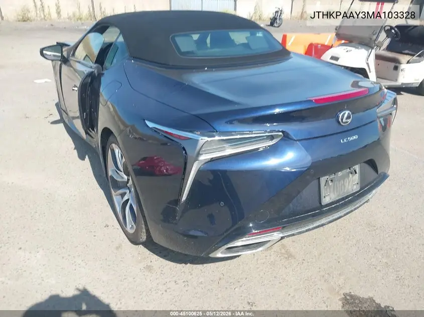 2021 Lexus Lc 500 VIN: JTHKPAAY3MA103328 Lot: 45100625