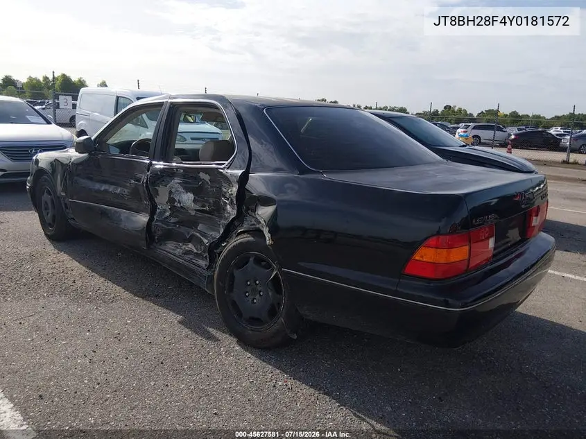 2000 Lexus Ls 400 VIN: JT8BH28F4Y0181572 Lot: 45627581