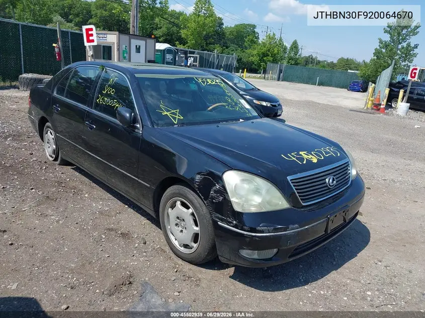 2002 Lexus Ls 430 VIN: JTHBN30F920064670 Lot: 45502939