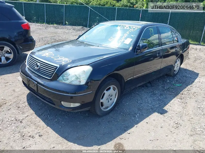 2002 Lexus Ls 430 VIN: JTHBN30F920064670 Lot: 45502939