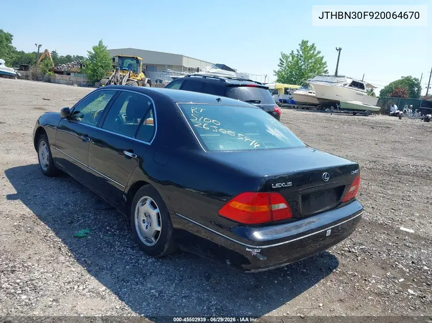 2002 Lexus Ls 430 VIN: JTHBN30F920064670 Lot: 45502939